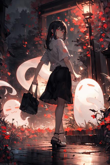 16861-1533064008-(masterpiece_1.2), best quality,realistic,_1girl, black hair, bag, looking at viewer, monster, indoors, glowing, standing, white.png